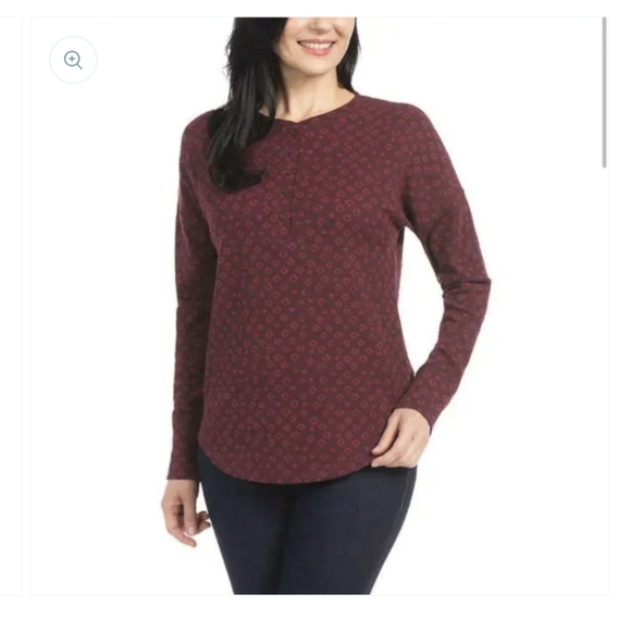 Dalia Waffle Knit Henley Top | Size M | Maroon Long Sleeve Shirt | Relaxed Fit - Picture 1 of 11